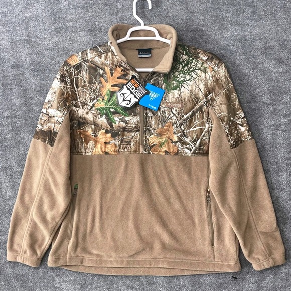 Columbia PHG Fleece Overlay 1/4 Zip Mens XL Tan Realtree Edge Camo Hunting NEW